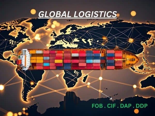 Container ship and global logistics routes showing Klong Packaging's supply chain across Mainland China, China Taiwan, and Vietnam with flexible trade terms like FOB, CIF, DAP, and DDP