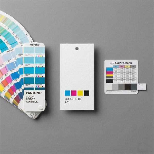 Color matching test for hang tags showing Pantone or CMYK comparison swatches.