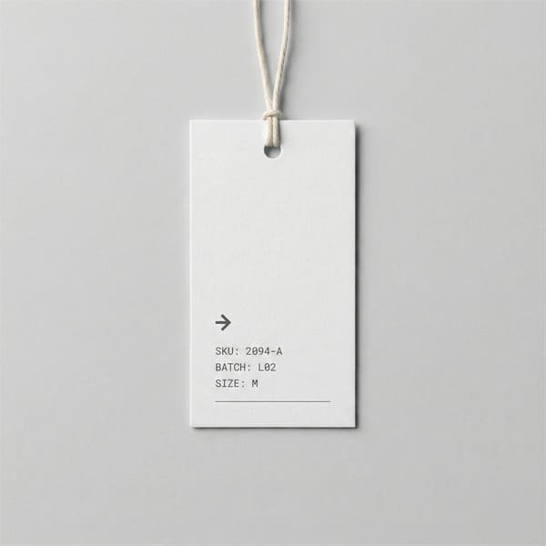 Single hang tag made from white or kraft card stock with simple printed graphics.