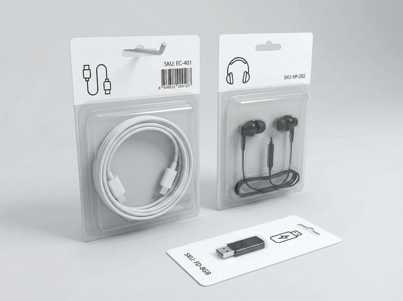 Header cards used for electronics and small accessories such as earphones and cables.