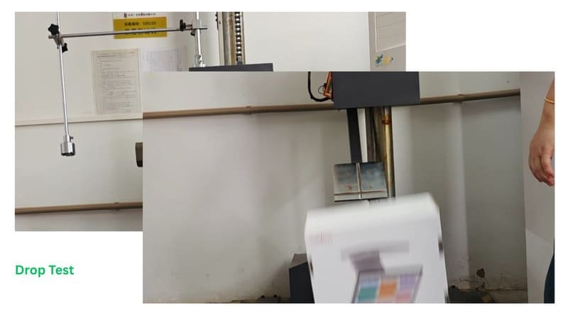 Drop test for packaging, verifying box durability and protection during transportation.