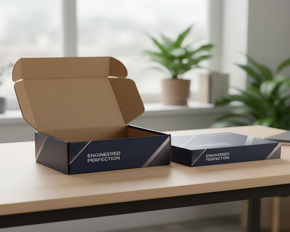 B flute corrugated paperboard with printed design, photographed in natural light to showcase strength and print quality.