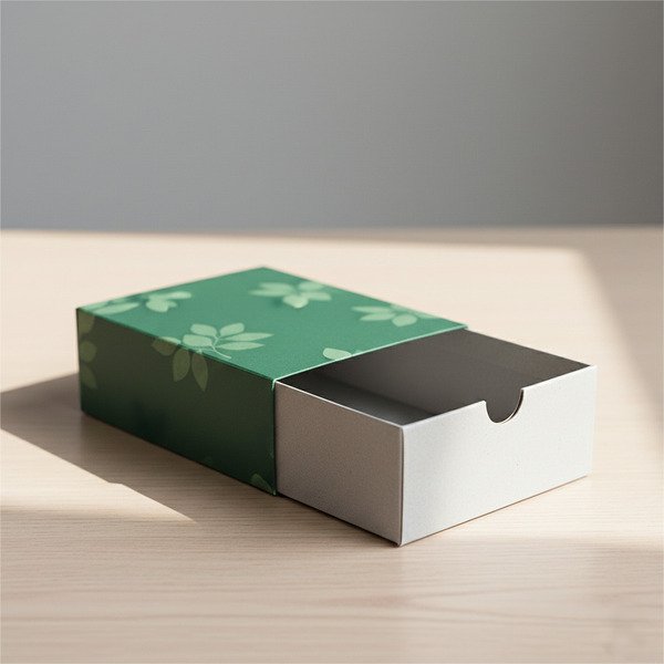 Sleeve and drawer folding carton with pull-out inner tray for luxury packaging.