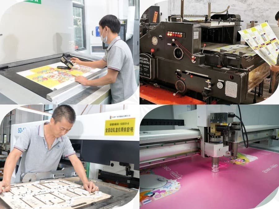 Production workshop for corrugated and folding cartons, showing large-scale manufacturing and assembly processes.