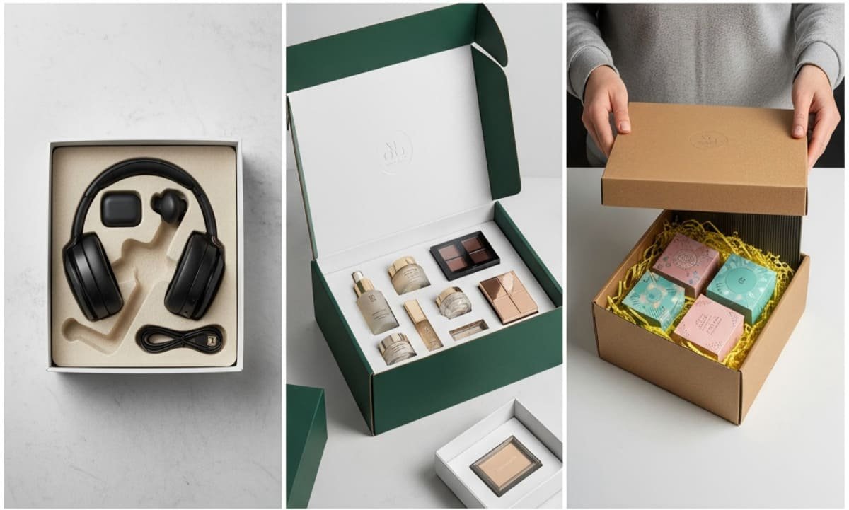 Applications of pulp trays and paper inserts for electronics, cosmetics, and retail gift packaging.