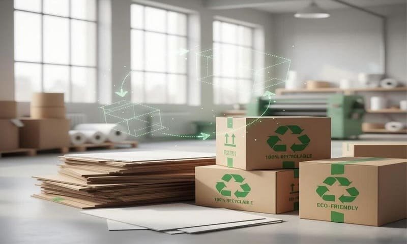 100% recyclable paper packaging demonstrating eco-friendly and reusable materials