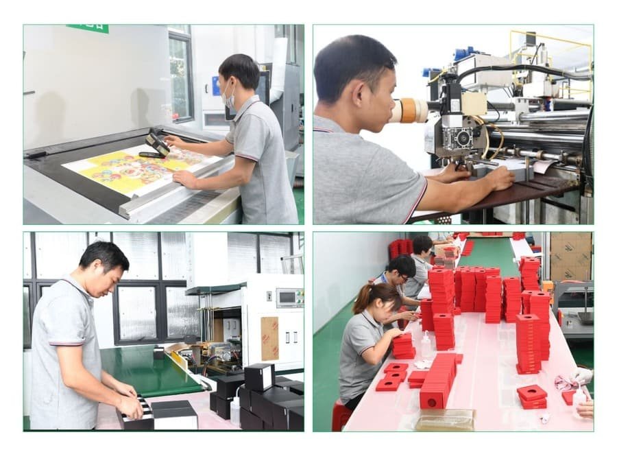 Production floor showing assembly line and QC in rigid box production