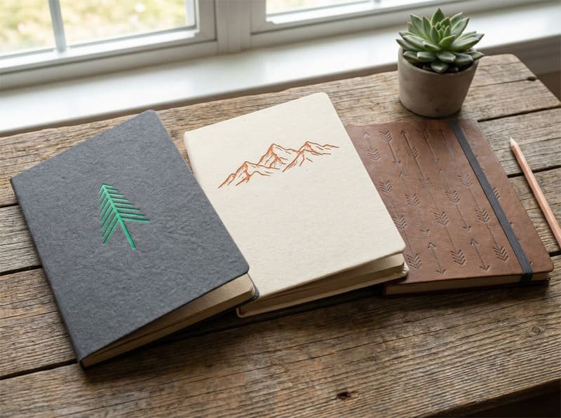 Custom notebooks with eco-friendly materials, personalized finishes, and unique designs for a stylish and functional look.