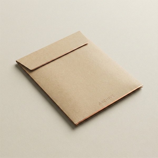 Flat paper bag with visible top fold line, minimal custom printing, and premium kraft or specialty paper displayed on a clean studio background.