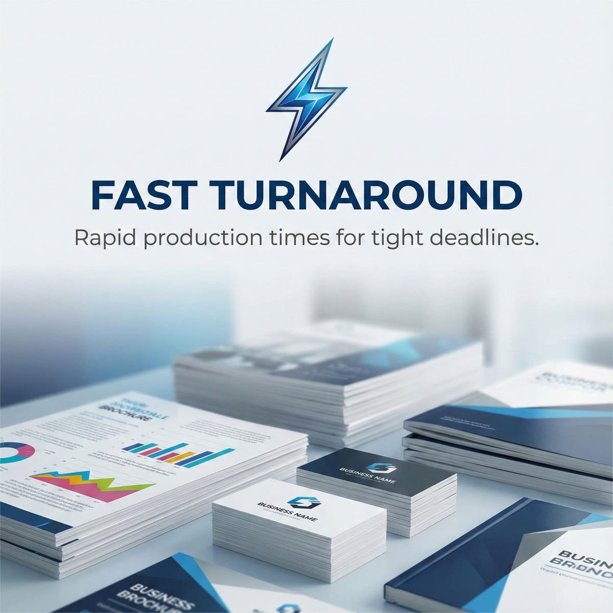 Fast turnaround for printed materials with rapid production times.