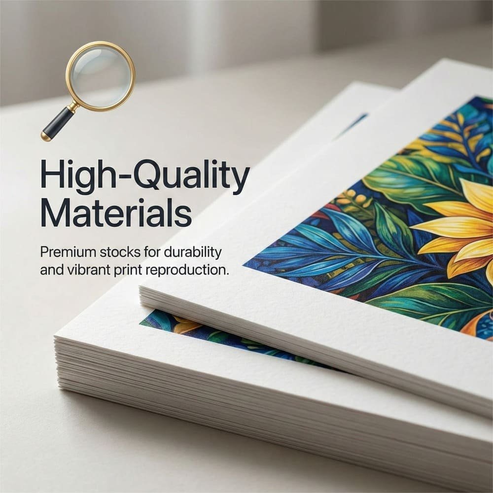 High-quality materials ensuring durability and premium finishes for printed collateral.