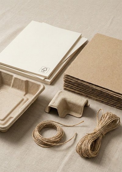 FSC-certified sustainable packaging materials, including recycled paper, kraft stock, and eco-friendly substrates.